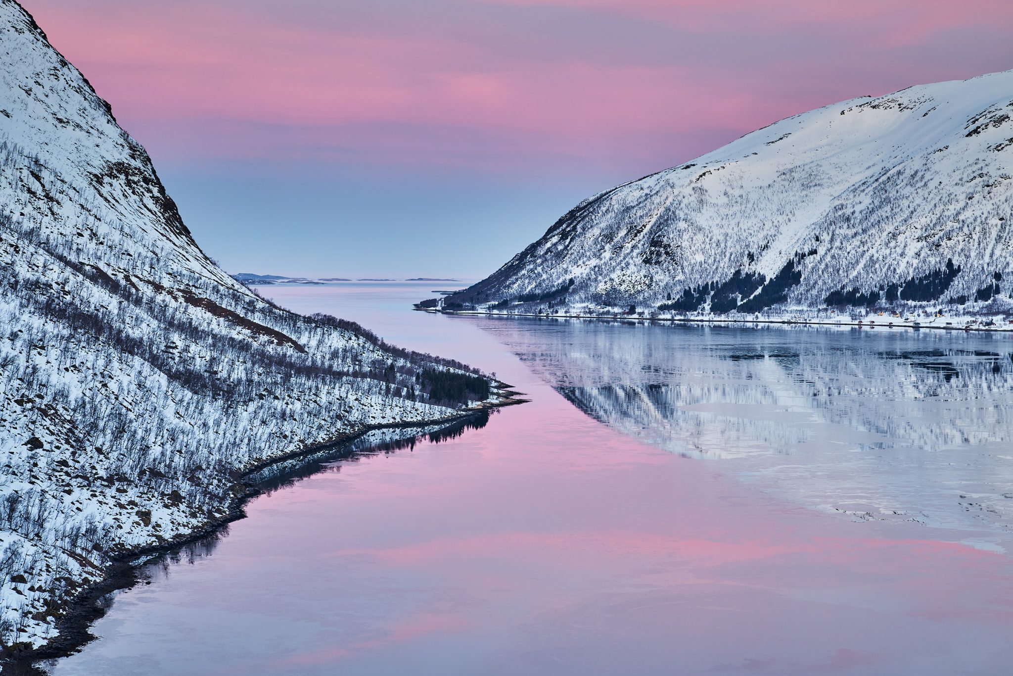 Rose morning and snow capped mountains